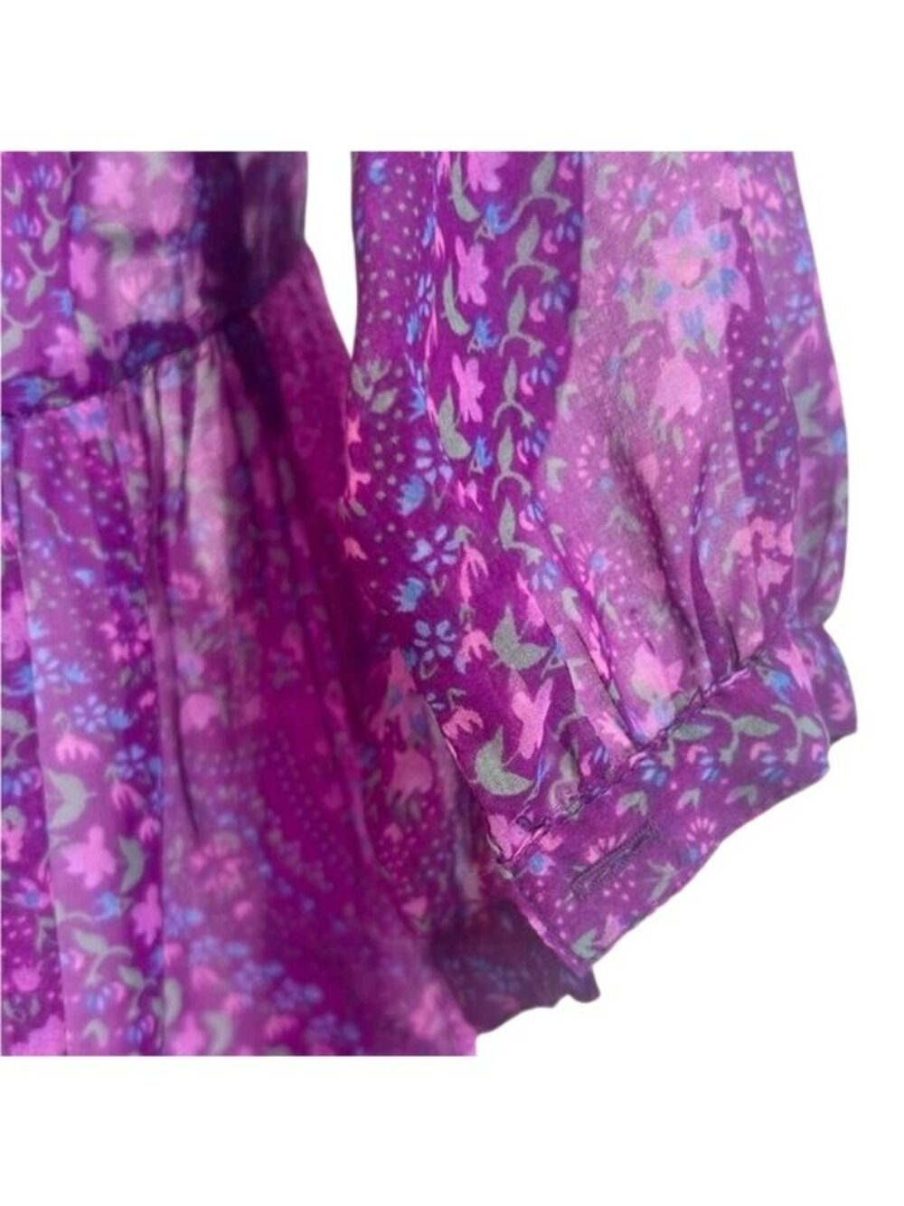 VTG Free People Purple Patchwork Chiffon Top | Boho Grunge Fairy Whimsigoth Y2K - Picture 10 of 16